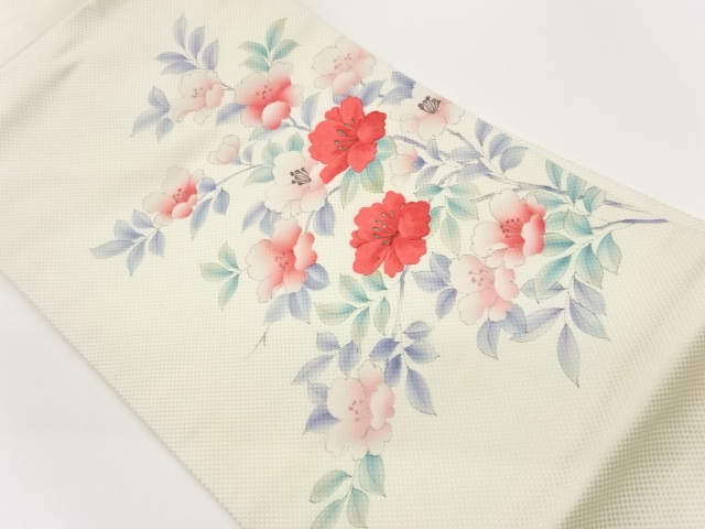 手描き山茶花模様刺繍名古屋帯